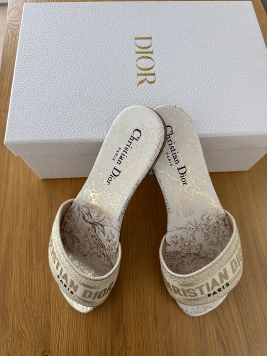 Dior Shoes - Dior Beige Canvas Logo Slip-On Mules
